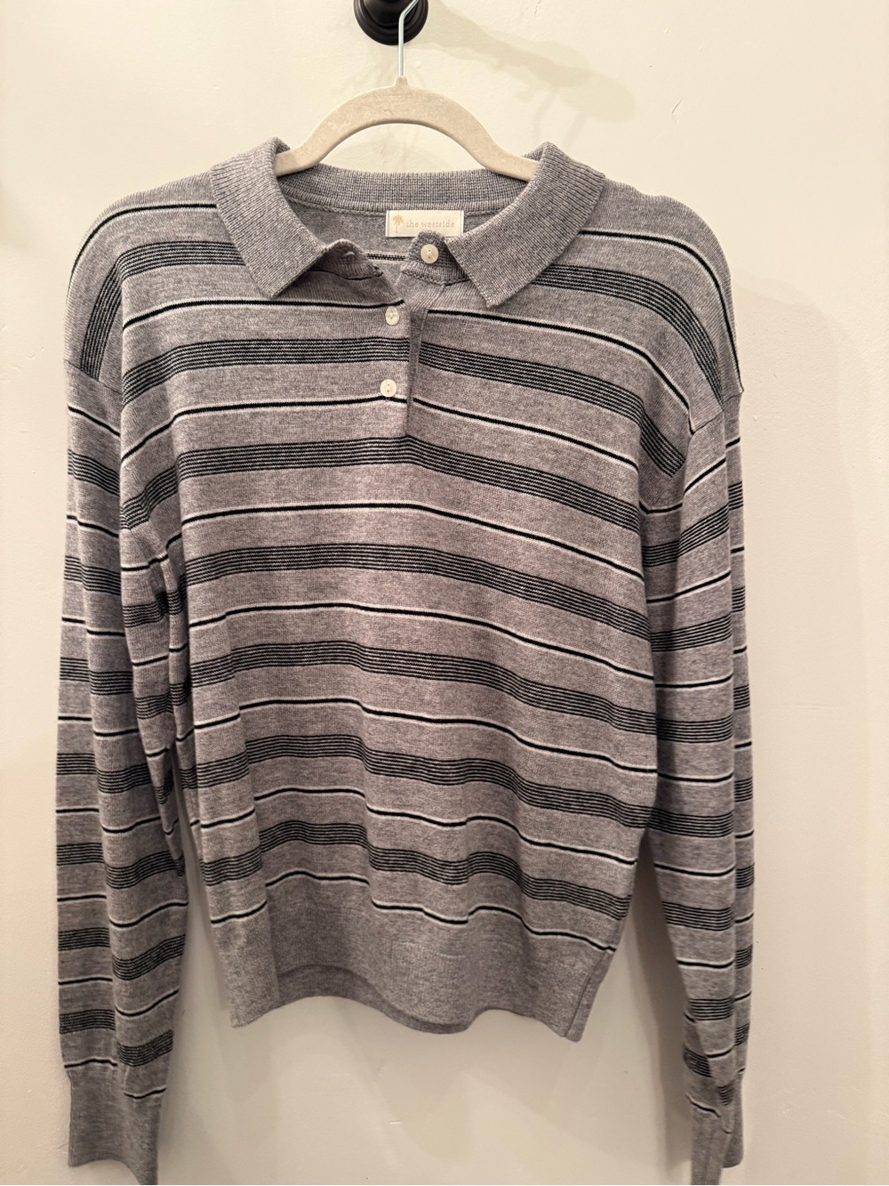 Striped Grey Polo Sweater - Women